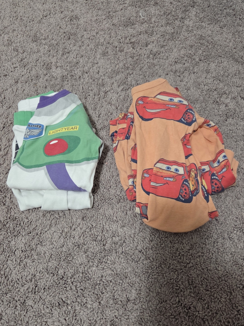 Disney Pixar Cars & Buzz Lightyear  Cotton Pajama Sets - Orange & White/Green